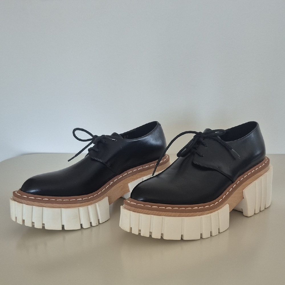 Stella McCartney Black Lace-Up Chunky Platform Boots with Cream Sole - Picture 13 of 15